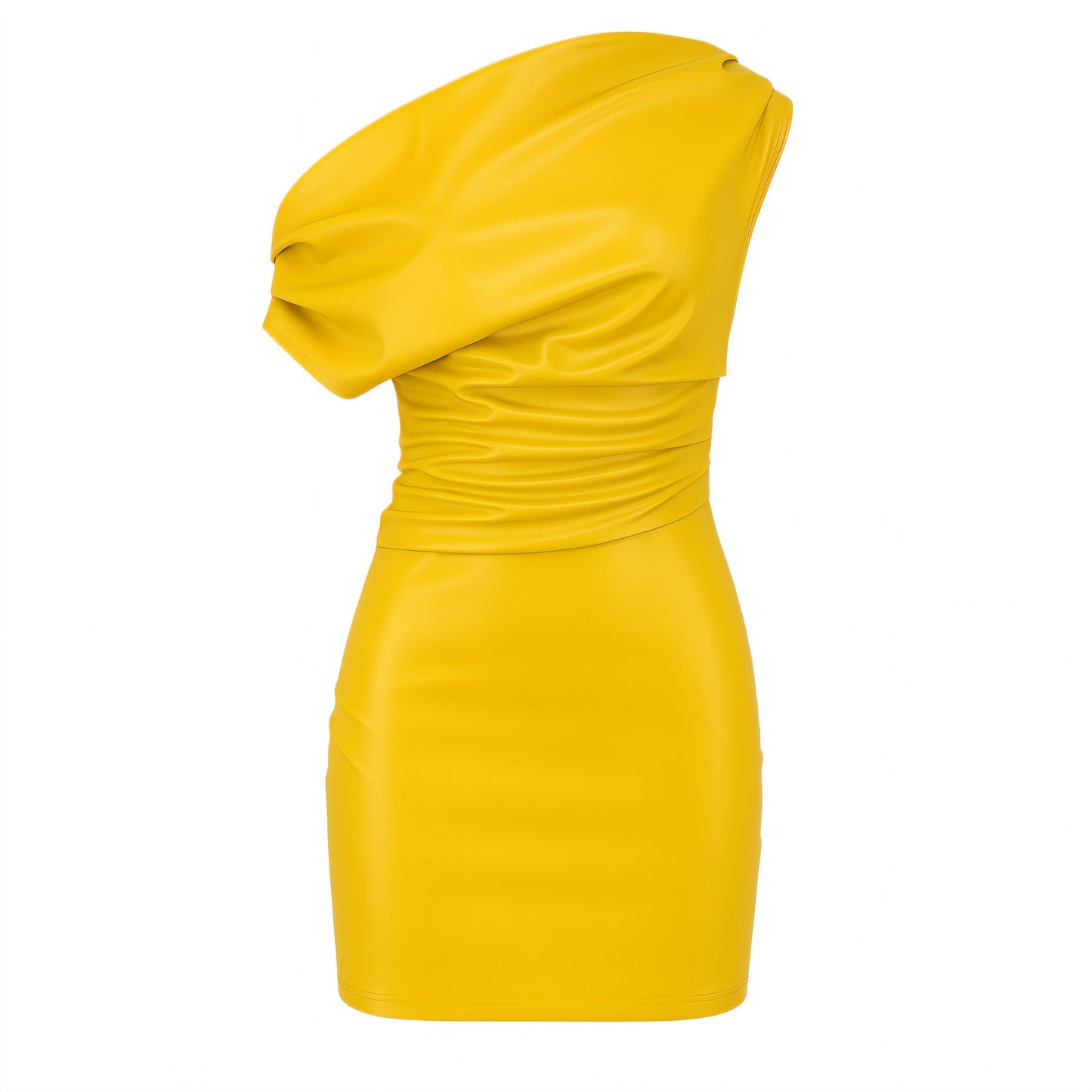 ORIELLE Faux Leather One-Shoulder Mini Dress