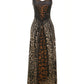CAITLYN Leopard Print Lace-up Waist Maxi Dress