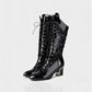 AROLA Lace-Up Embroidered Mid-Calf Boots