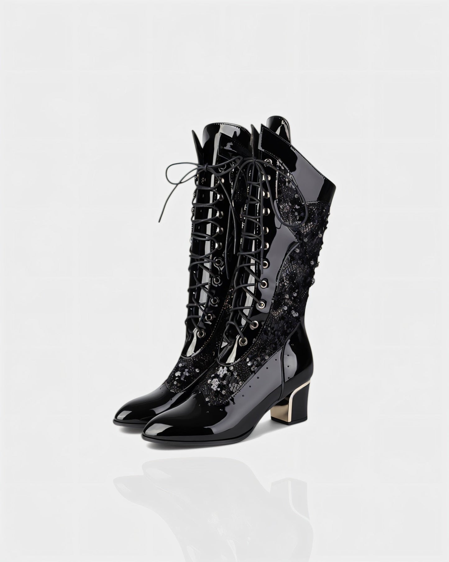 AROLA Lace-Up Embroidered Mid-Calf Boots