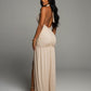 SORAYA Backless Halter Plunge Maxi Dress