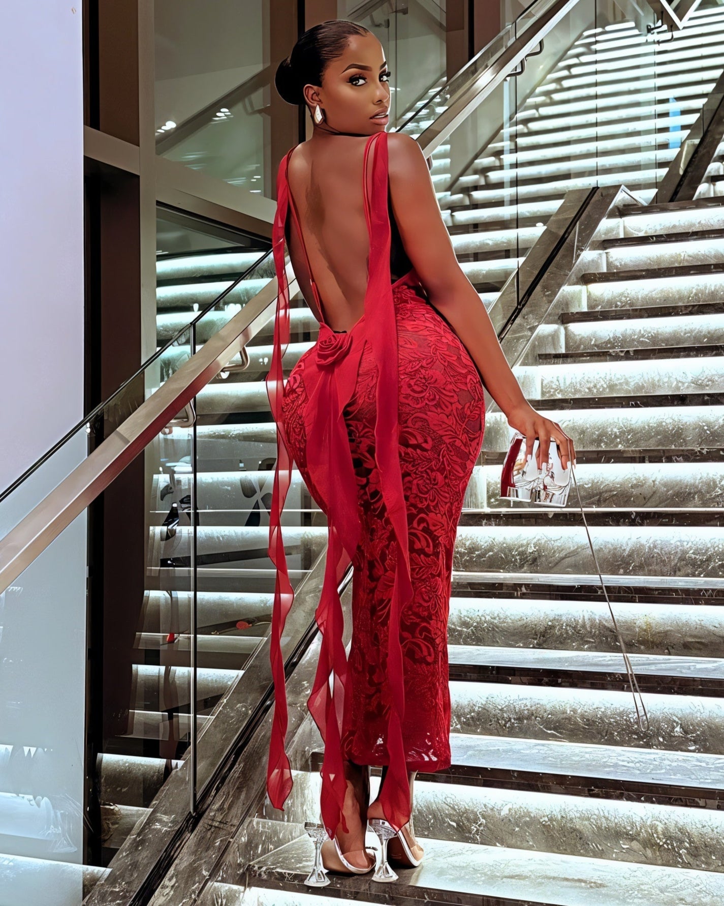 ELISA Backless Floral Lace Midi Dress