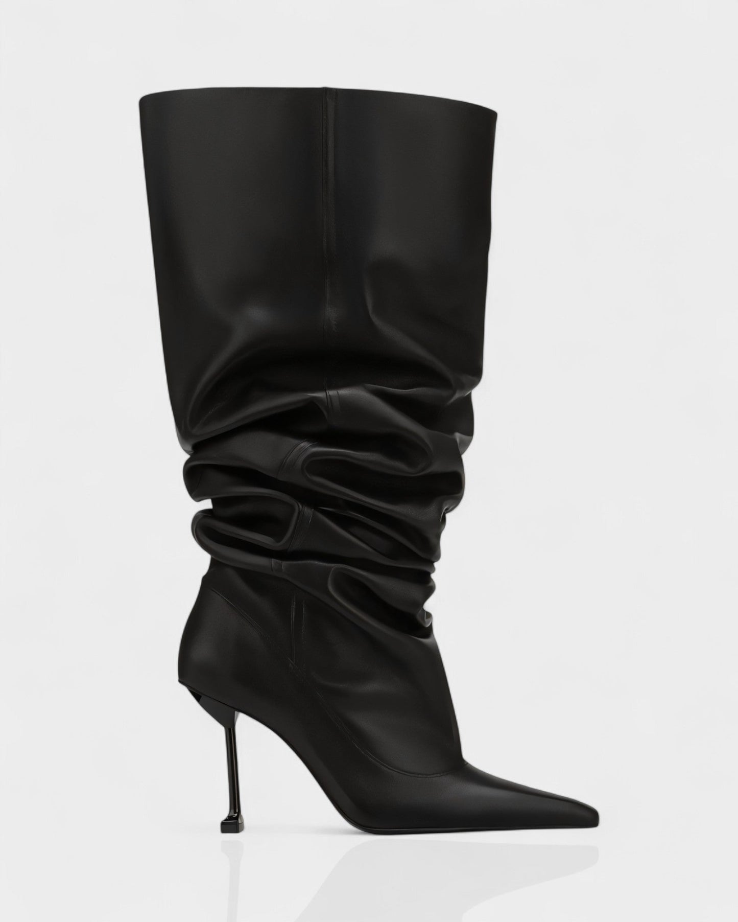 BELLARA Faux Leather Slouchy Pointed Toe Stiletto Boots