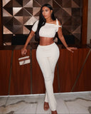 BRIDGET Shoulder Tie Detail & Flared Pants Set