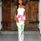 PORTIA Strapless Flower Print Maxi Dress