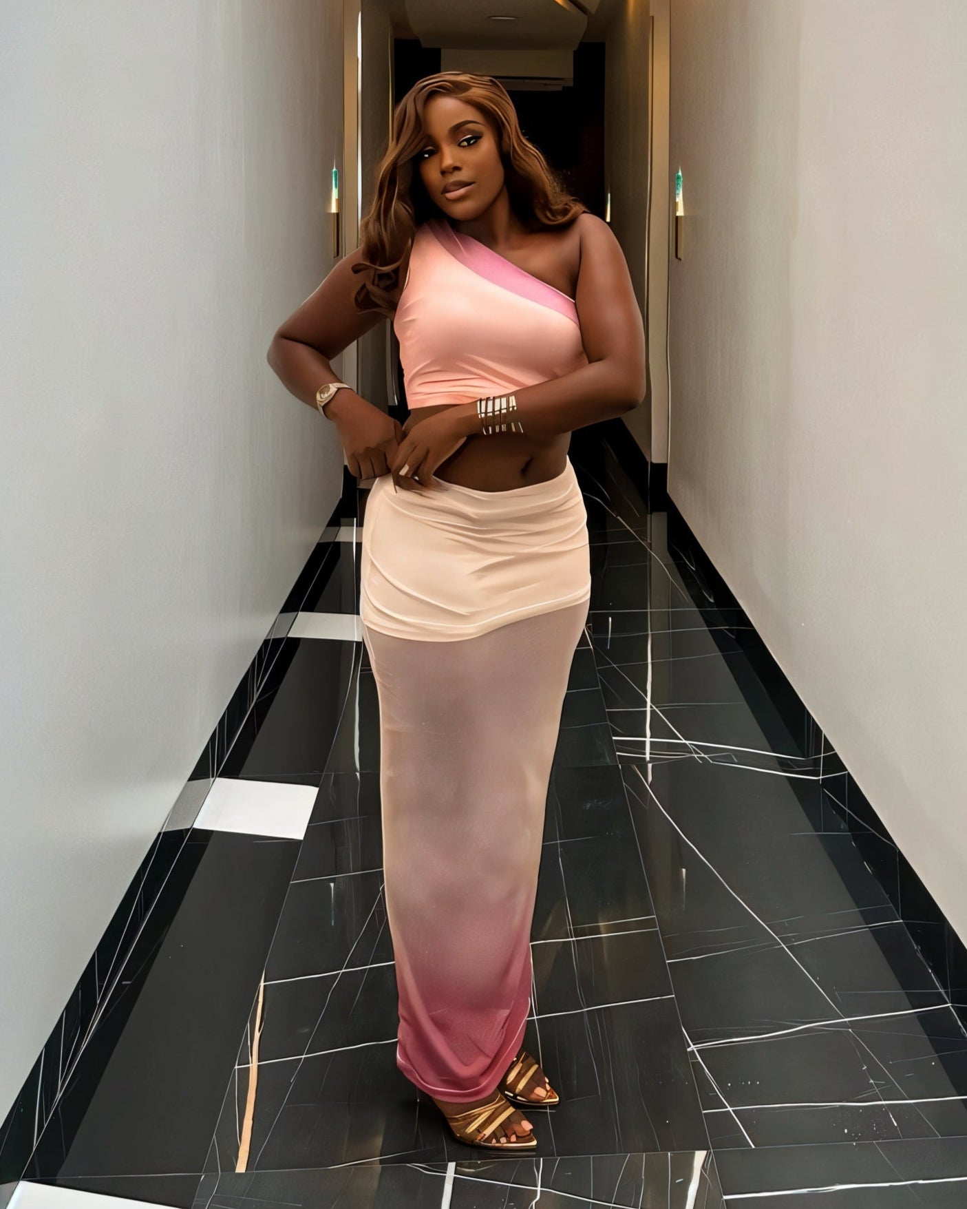 LUSSIANA Asymmetrical Top & Maxi Skirt