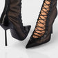 ESCAS Lace-Up Mesh Knee-High Stiletto Boots