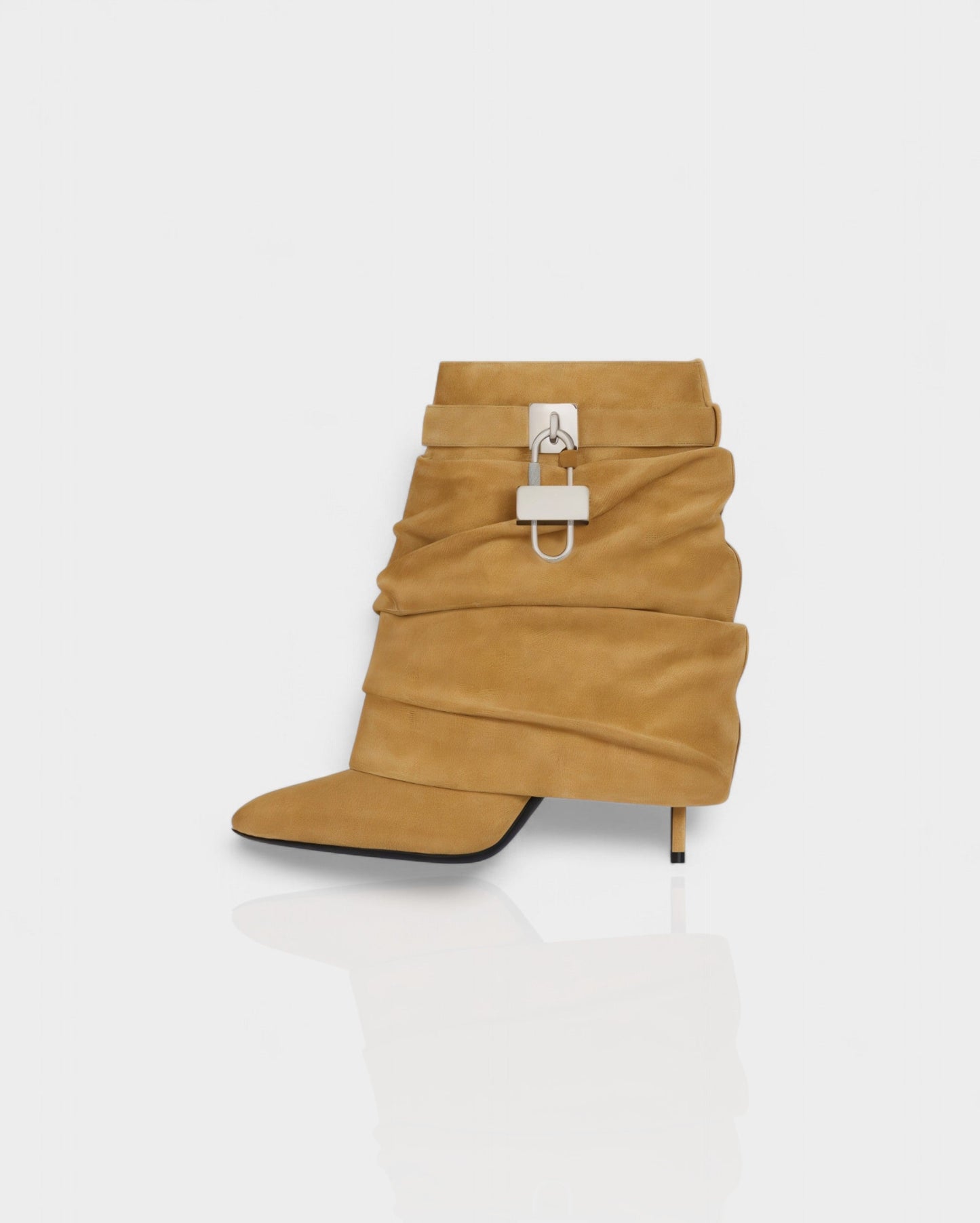 HALINA Padlock Slouch Stiletto Ankle Boots