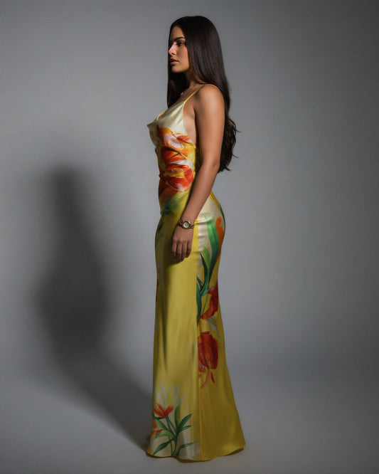 LUELLA Floral Print Backless Maxi Dress