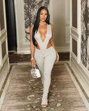 NERI Plunge V Cutout Bodysuit & Flare Pants Set