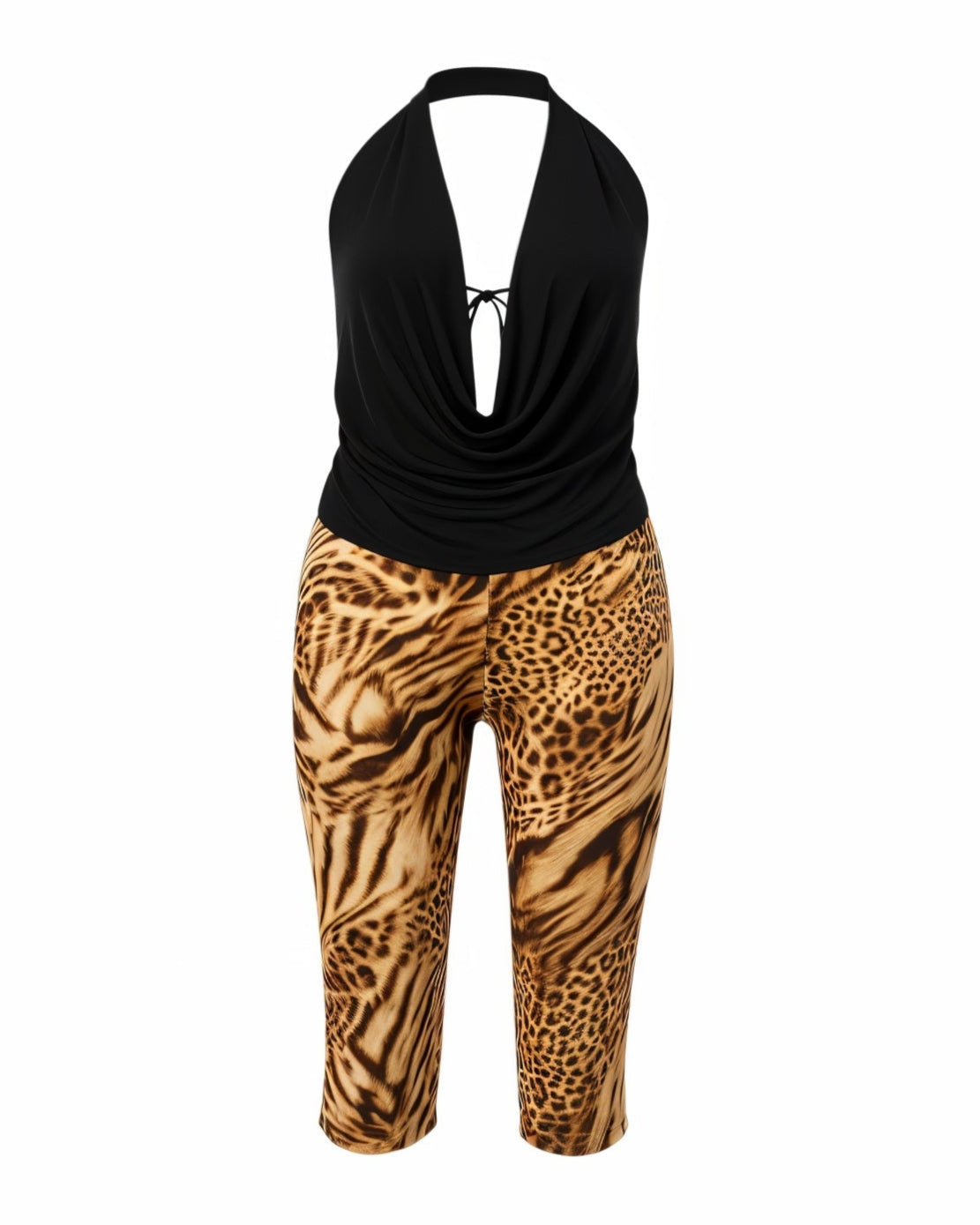 DENISE Plunge Halter Top & Capri Pants Set