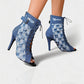 REIKO Buckled Ankle Strap Lace-Up Denim Boots