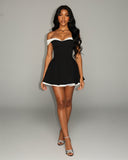 ORLENA Off-Shoulder Contrast Trim Mini Dress