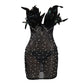 KAYALI Pearl & Rhinestone Embellished Feather Mini Dress