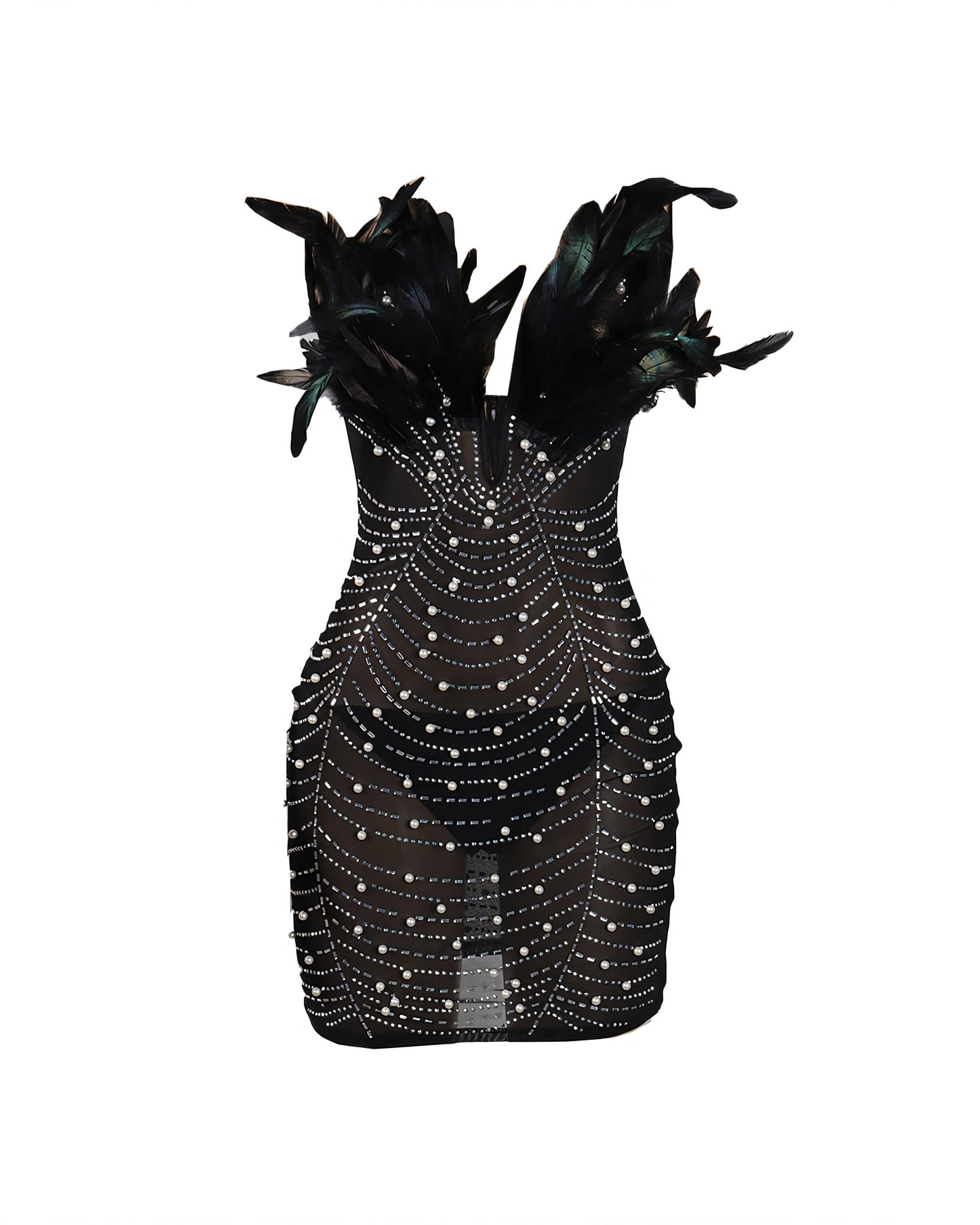 KAYALI Pearl & Rhinestone Embellished Feather Mini Dress