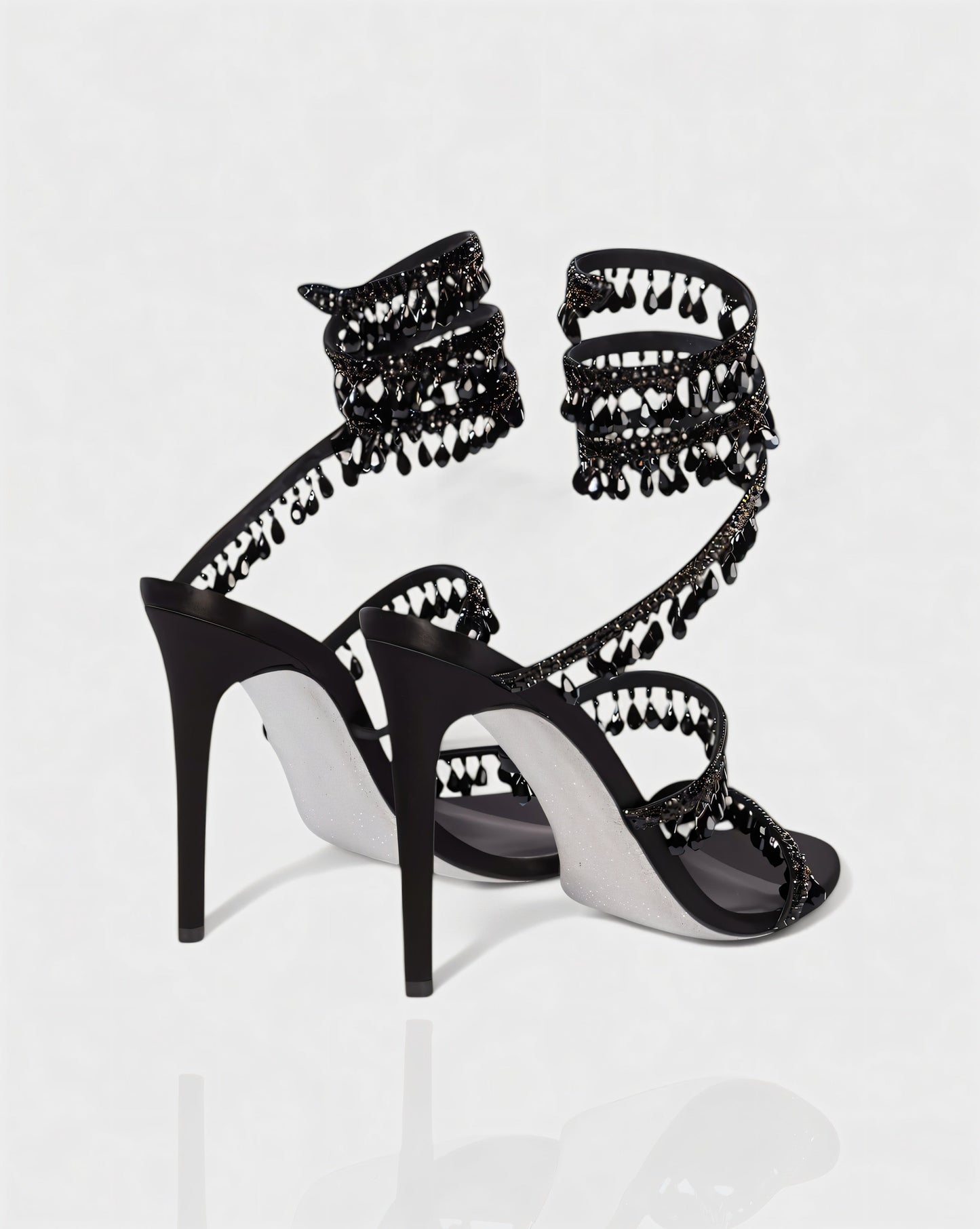 ALYRA Rhinestone Tassel Ankle-Wrap High Heels