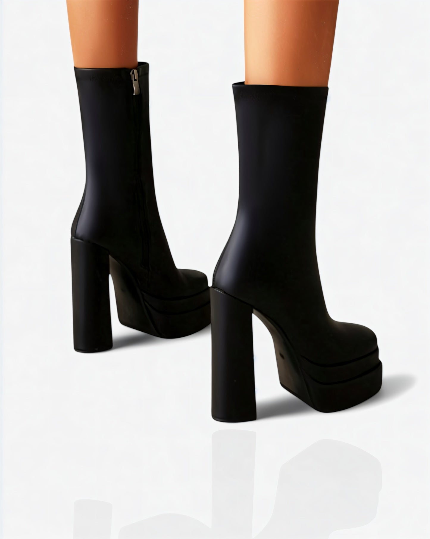 SOREYA Thick Heel Faux Leather Boots