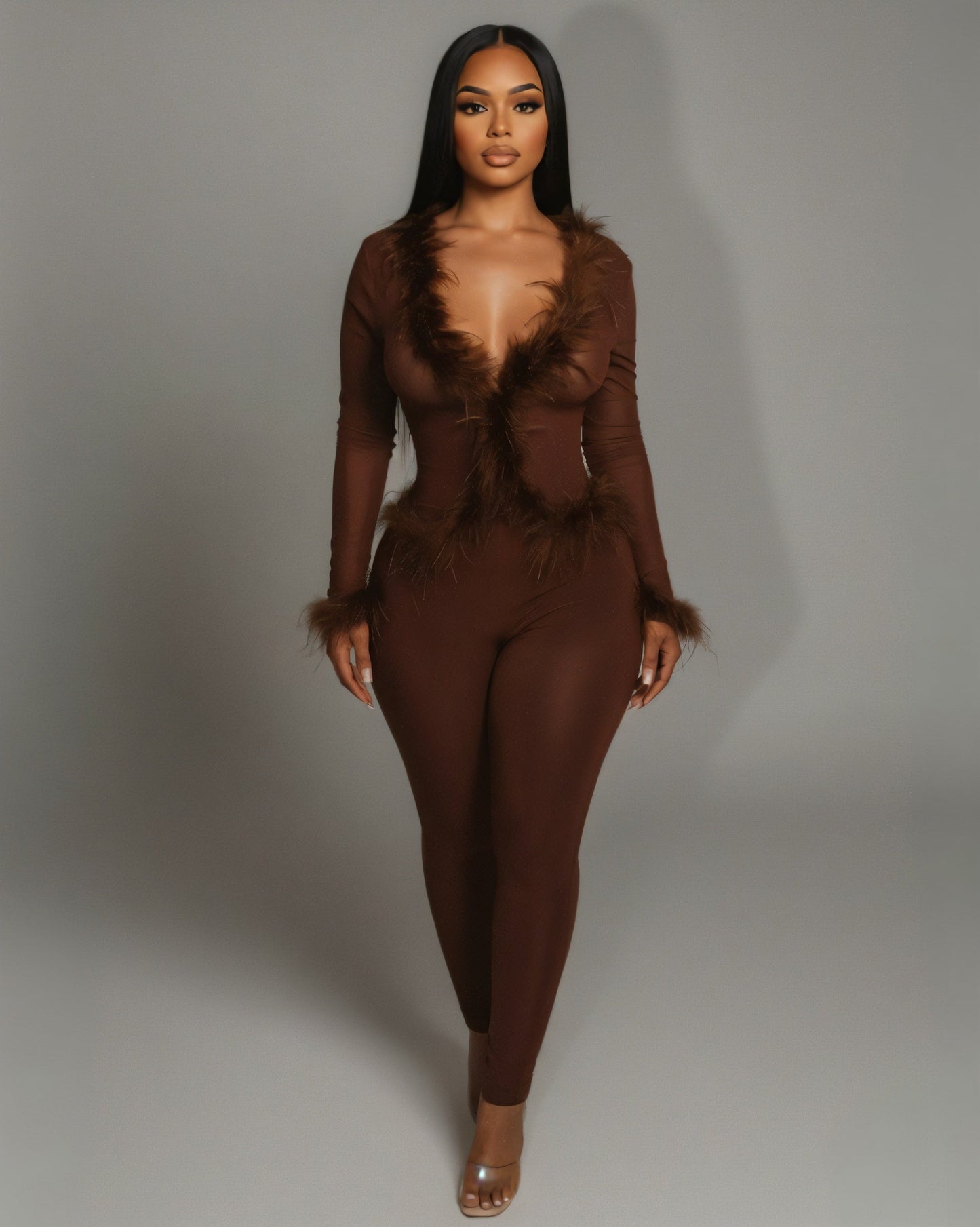 EMERY Faux Feather Trim Two-Piece Set