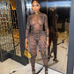 STACIA Leopard Print Long Sleeve Bodysuit & Tights Set