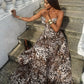 FORTUNE Leopard Print Cutout Halter Maxi Dress