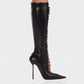 ESCAS Lace-Up Mesh Knee-High Stiletto Boots