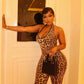 LORENA Sequin Leopard Print Halter Top and Pants Set