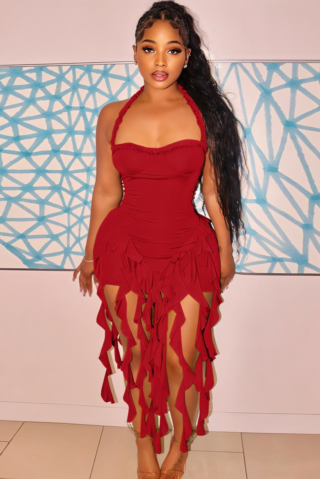 SANAI Ruffle Trim Mini Dress