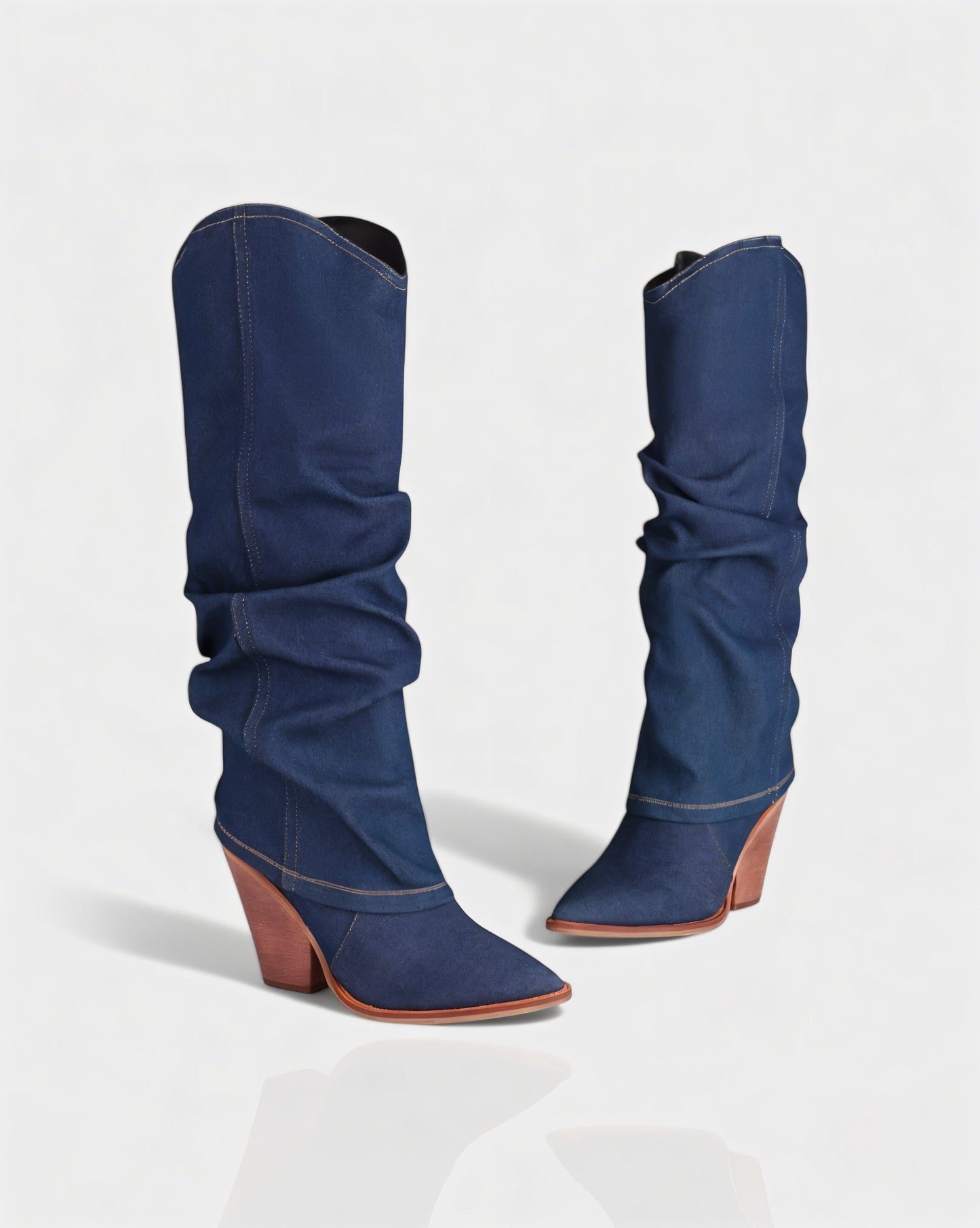 BETTY Denim Pointed Toe Slouchy Cowboy Boots
