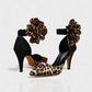 VIVIANA Floral Appliqué Ankle Strap Heels