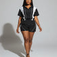 LOIRA Contrast Sporty Zip-up Top & Shorts Set