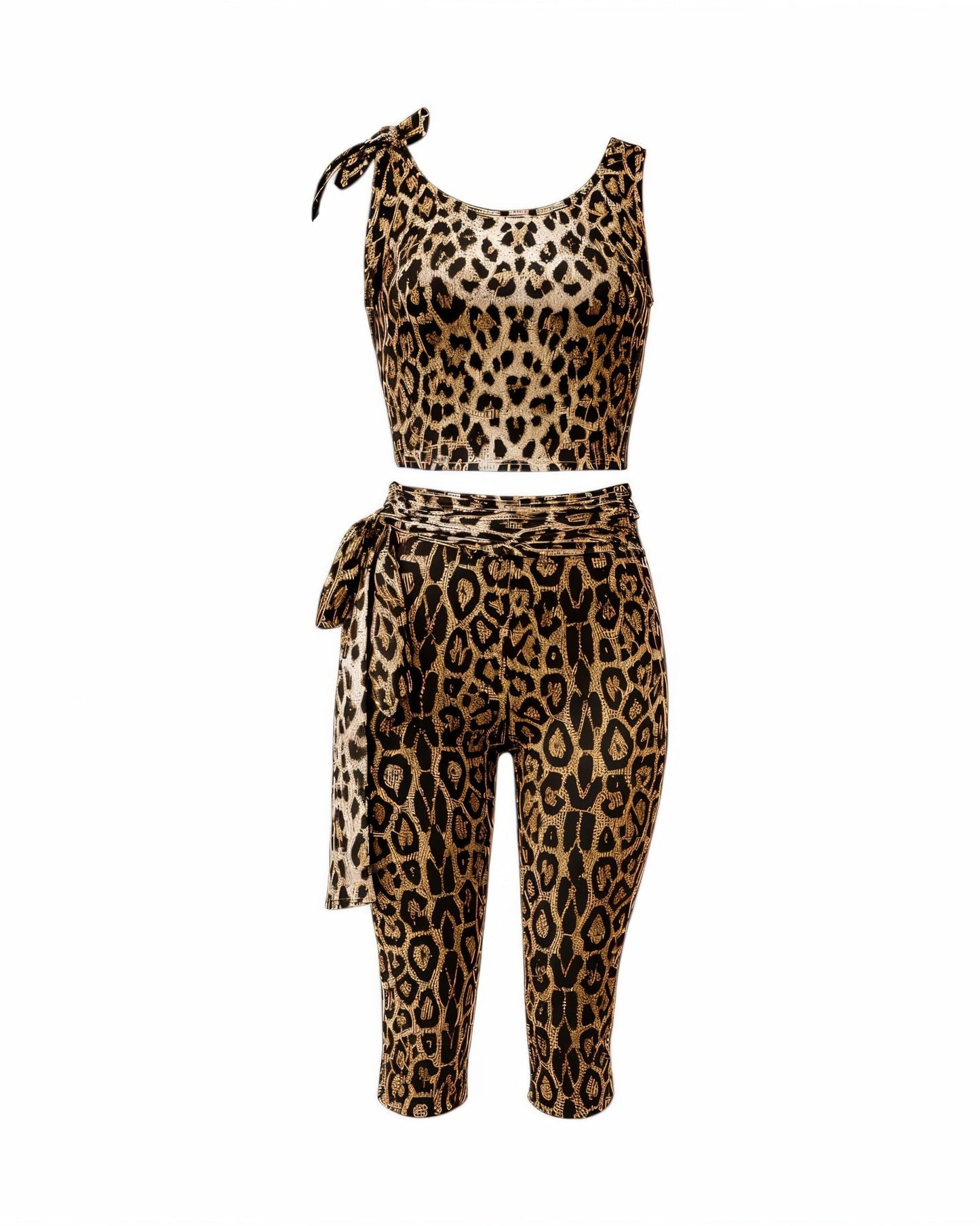 BEYA One-Shoulder Bow Tie Crop Top & Capri Pant Set