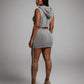 YESSA Knit Hooded Crop Top & Lace-Up Mini Skirt Set