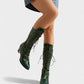 AROLA Lace-Up Embroidered Mid-Calf Boots