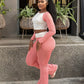 EMELIA Contrast Long Sleeve Top & Flare Pants Set