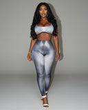 ELAINE Abstract Striped Crop Top & Leggings Set