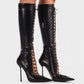 ESCAS Lace-Up Mesh Knee-High Stiletto Boots