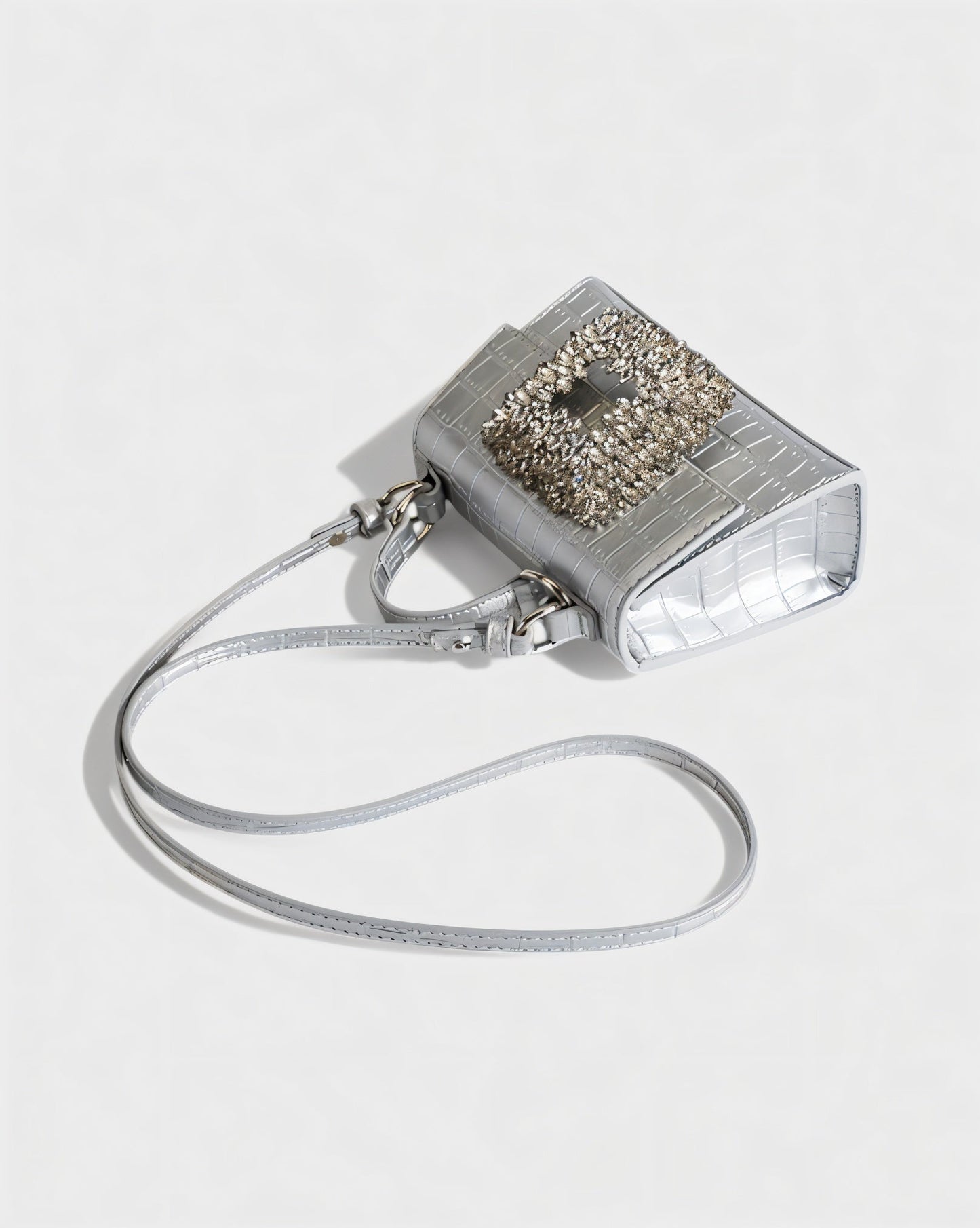 REGINE Mini Crocodile Embossed Rhinestone Handle Bag