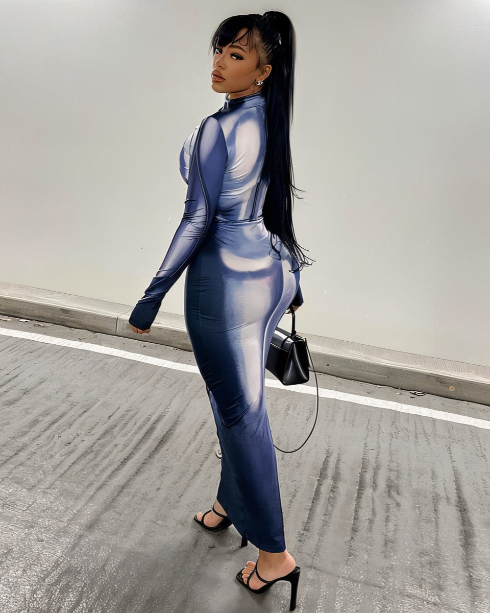 VERENA High Neck Illusion Maxi Dress