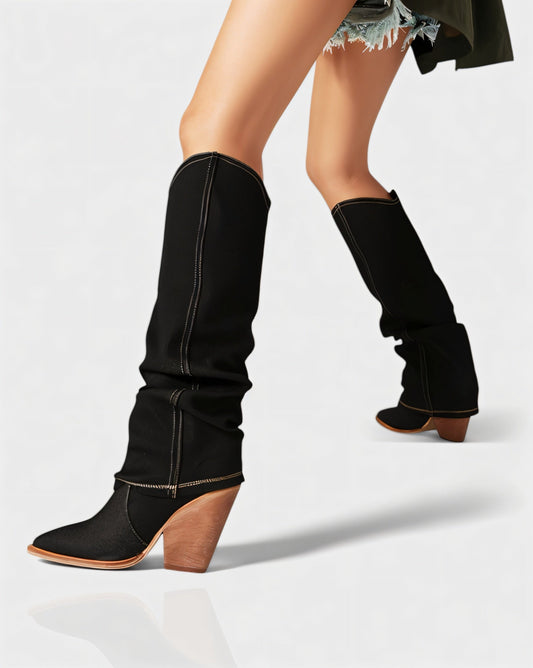 BETTY Denim Pointed Toe Slouchy Cowboy Boots