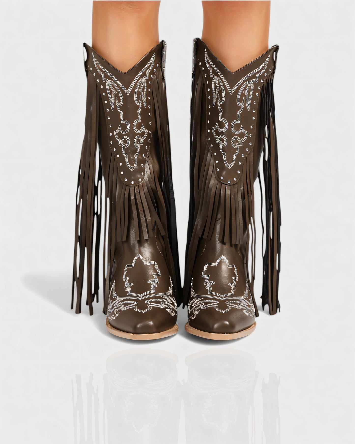 MITHENA Fringe Studded Cowboy Boots