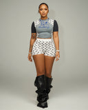 ZAVIA Crescent Contrast Print Crop Top & Shorts Set