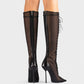 ESCAS Lace-Up Mesh Knee-High Stiletto Boots