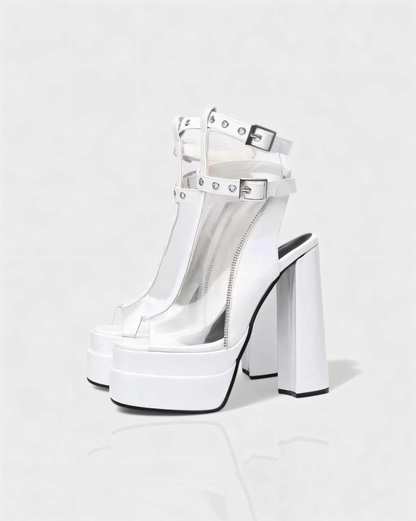 ELARYA Peep Toe Heels with Clear Panels & Ankle Strap