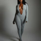 VEYONA Plunge Neck Long Sleeve Jumpsuit