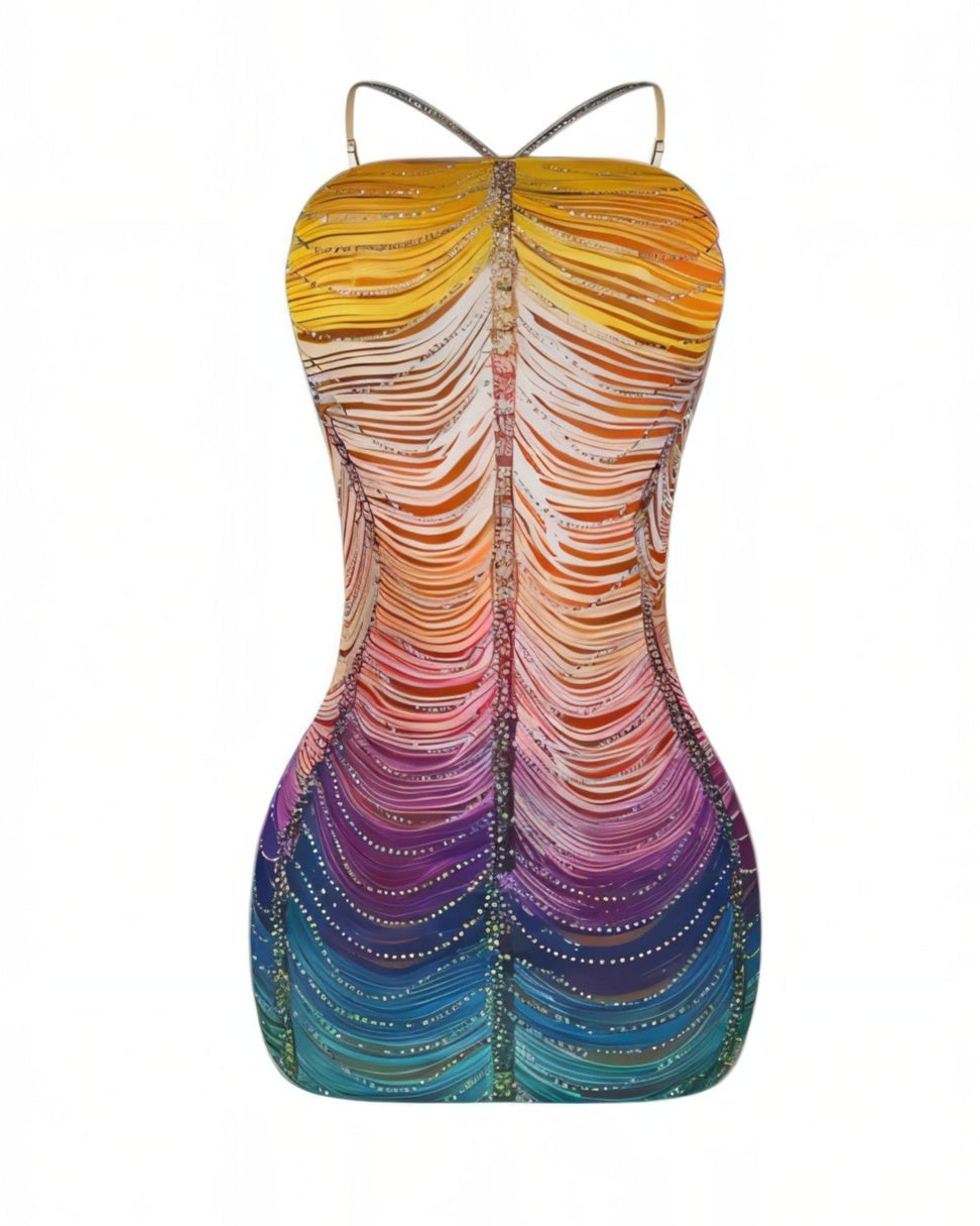 EMANY Rhinestone Embellished Gradient Mini Dress