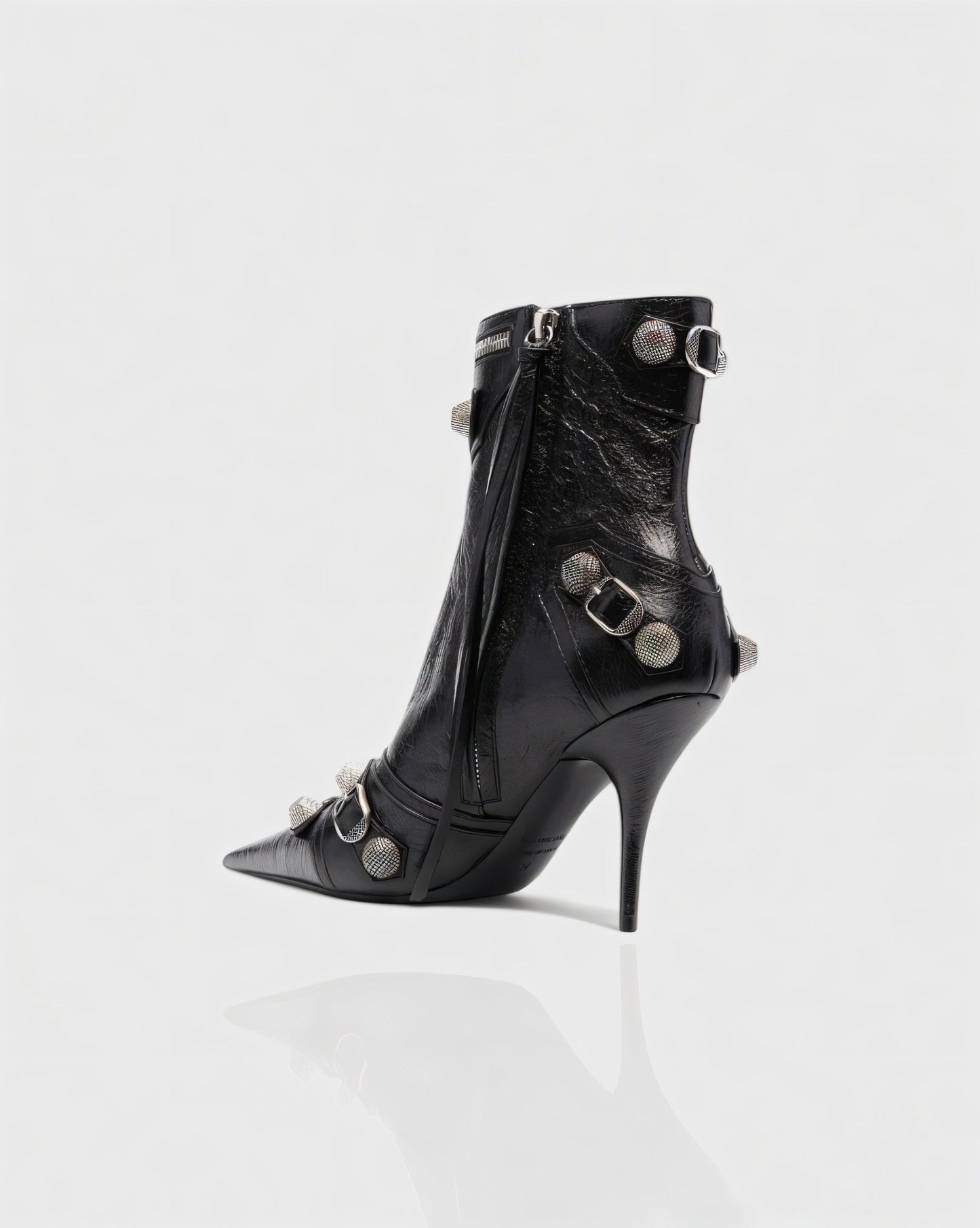 REVINA Studded Leather Pointed-Toe Ankle Boots