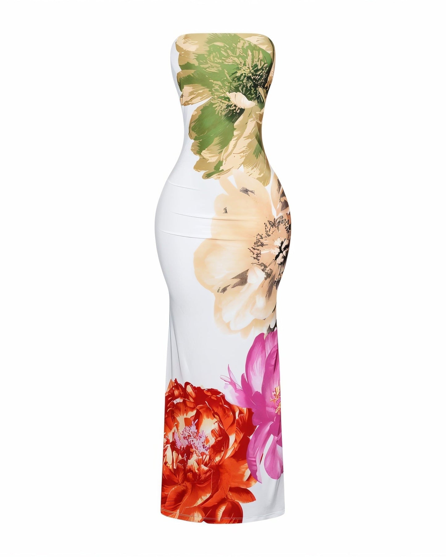 LYCA Floral Print Strapless Maxi Dress