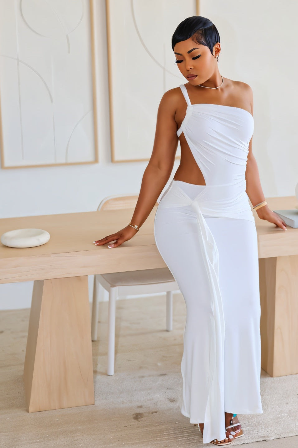 CARMEN Asymmetric Ruched Cutout Maxi Dress