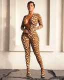 LYSSE Deep-Plunge Leopard Print Jumpsuit