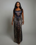 CAITLYN Leopard Print Lace-up Waist Maxi Dress